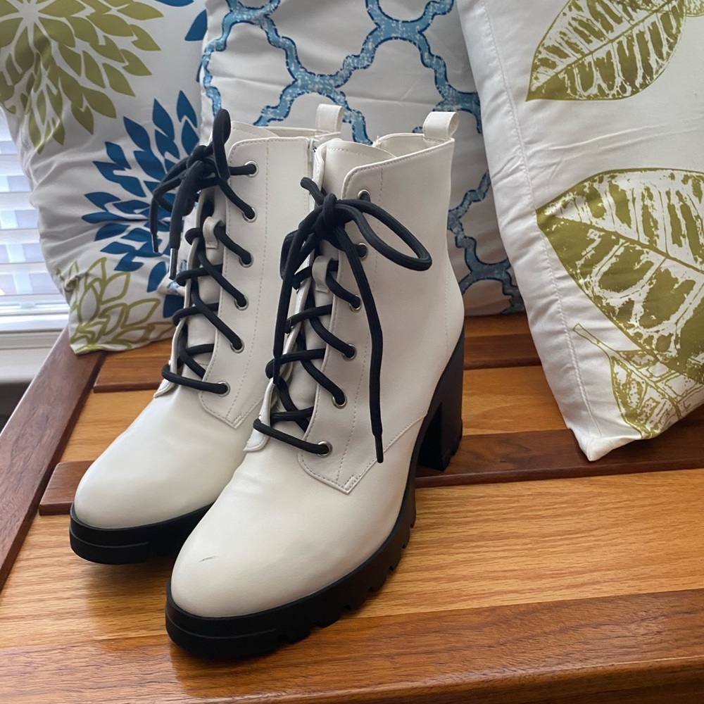 BP White Masson Combat Platform Boots